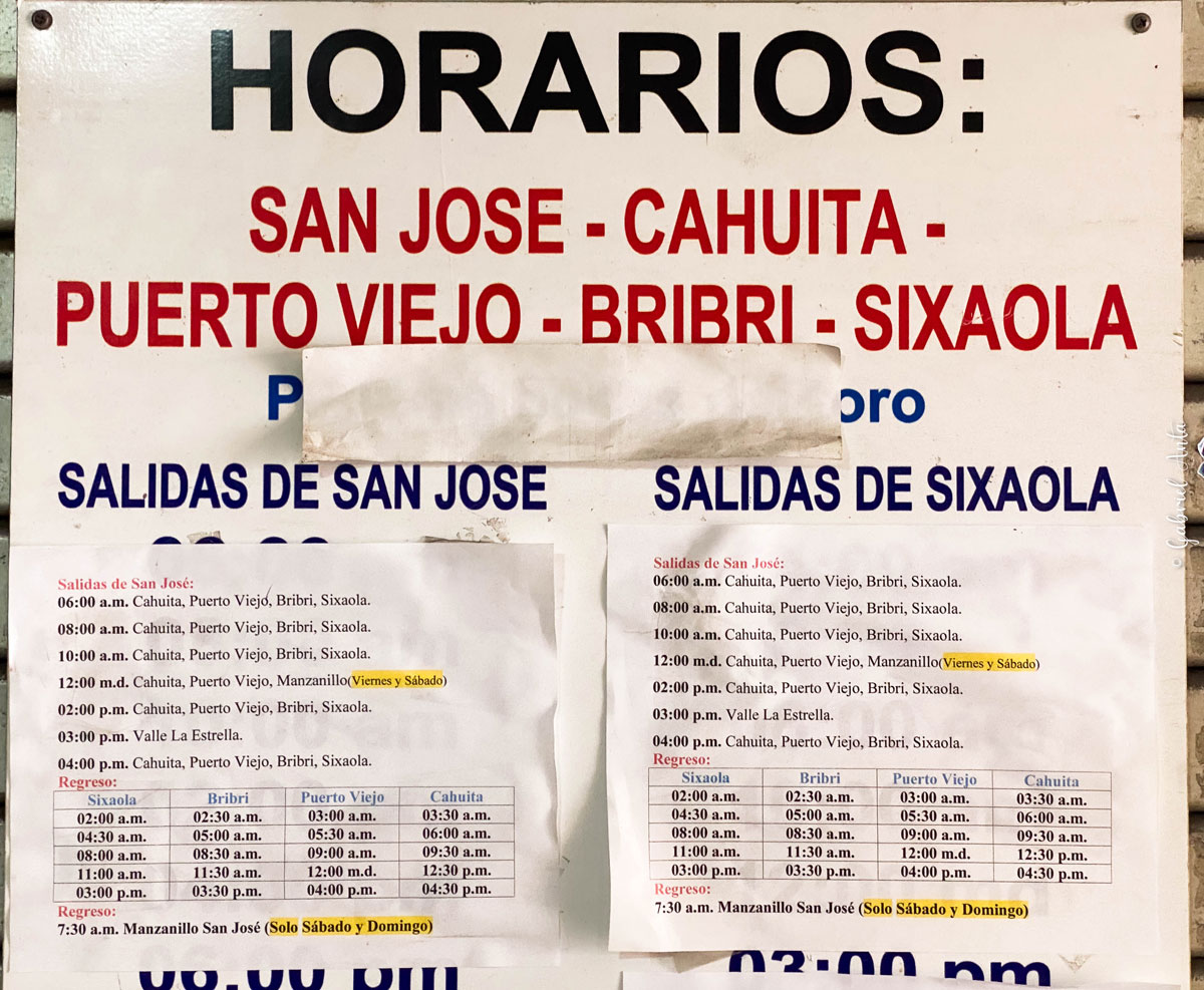 Horarios Buses San Jose a Cahuita 2025